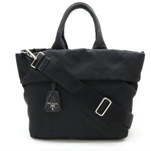 Prada Tote Nylon Leather Reversible Nero Black Handbag BN1959